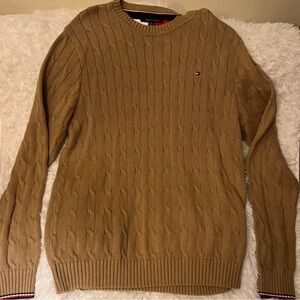 Tommy Hilfiger Men's Brown Cable Knit Crewneck Sweater